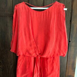 Warehouse orangey-red tie front sleeveless mini dress